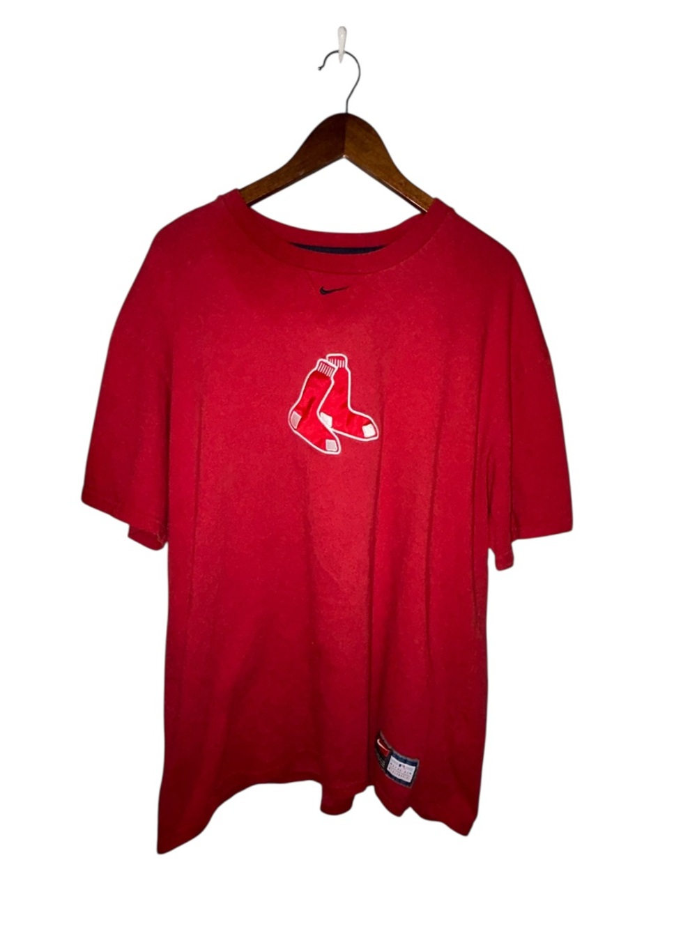 Nike Red Boston Socks Logo Short Sleeve Shirt